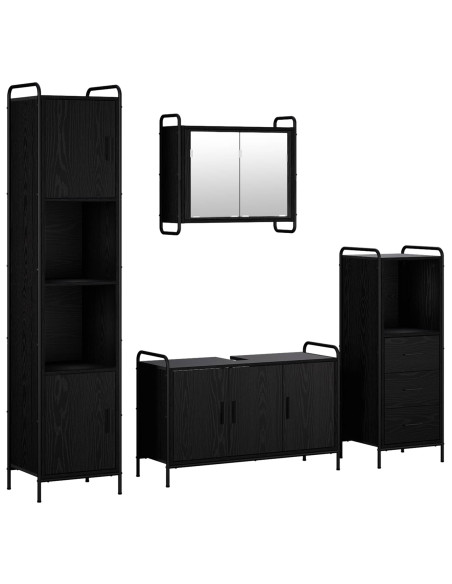 Set di Armadi da Bagno 4 pz Rovere Nero 40 x 36 x 181 cm