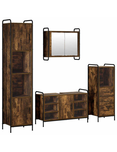 Set di Armadi da Bagno 4 pz Rovere Fumo 40 x 36 x 181 cm