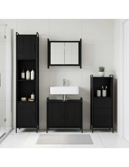 Set di Armadi da Bagno 4 pz Rovere Nero 40 x 36 x 181 cm