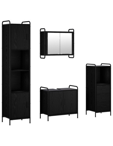 Set di Armadi da Bagno 4 pz Rovere Nero 40 x 36 x 181 cm