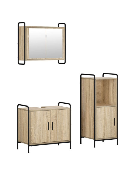 Set di Armadi da Bagno 3 pz Rovere Sonoma 40 x 36 x 99,5 cm
