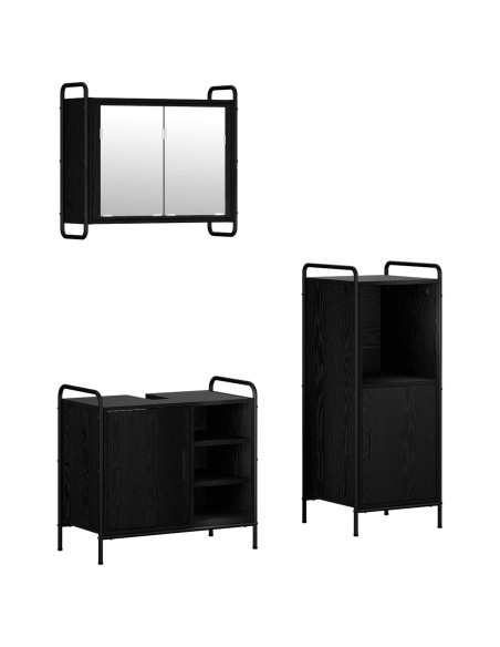 Set di Armadi da Bagno 3 pz Rovere Nero 40 x 36 x 99,5 cm