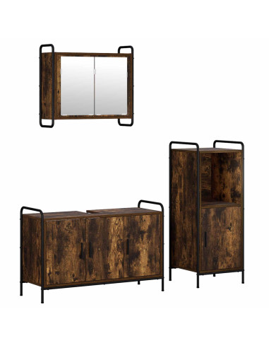 Set di Armadi da Bagno 3 pz Rovere Fumo 40 x 36 x 99,5 cm