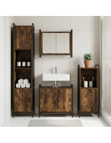 Set di Armadi da Bagno 3 pz Rovere Fumo 40 x 36 x 99,5 cm