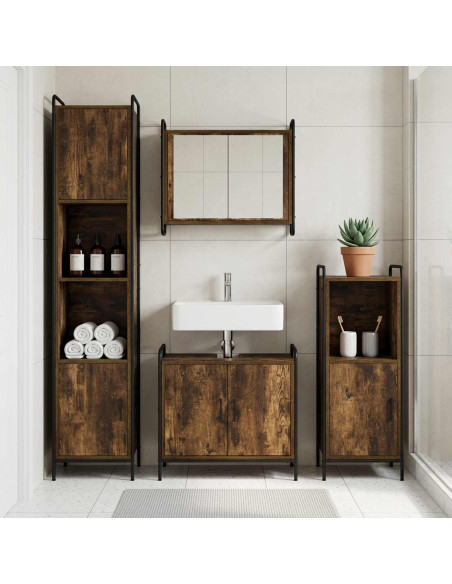 Set di Armadi da Bagno 3 pz Rovere Fumo 40 x 36 x 99,5 cm