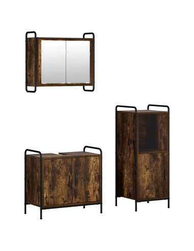 Set di Armadi da Bagno 3 pz Rovere Fumo 40 x 36 x 99,5 cm