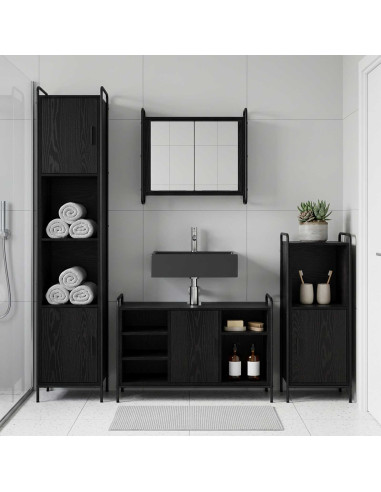 Set di Armadi da Bagno 3 pz Rovere Nero 40 x 36 x 99,5 cm