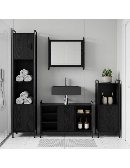 Set di Armadi da Bagno 3 pz Rovere Nero 40 x 36 x 99,5 cm