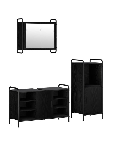 Set di Armadi da Bagno 3 pz Rovere Nero 40 x 36 x 99,5 cm