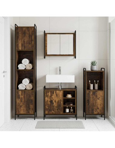 Set di Armadi da Bagno 3 pz Rovere Fumo 40 x 36 x 99,5 cm