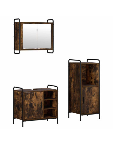 Set di Armadi da Bagno 3 pz Rovere Fumo 40 x 36 x 99,5 cm