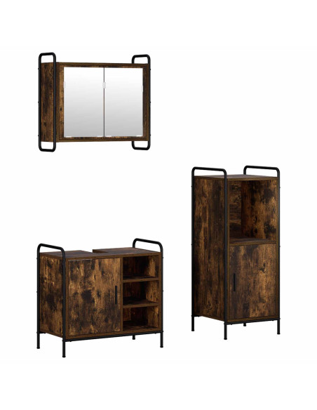 Set di Armadi da Bagno 3 pz Rovere Fumo 40 x 36 x 99,5 cm