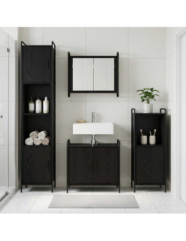 Set di Armadi da Bagno 3 pz Rovere Nero 40 x 36 x 99,5 cm