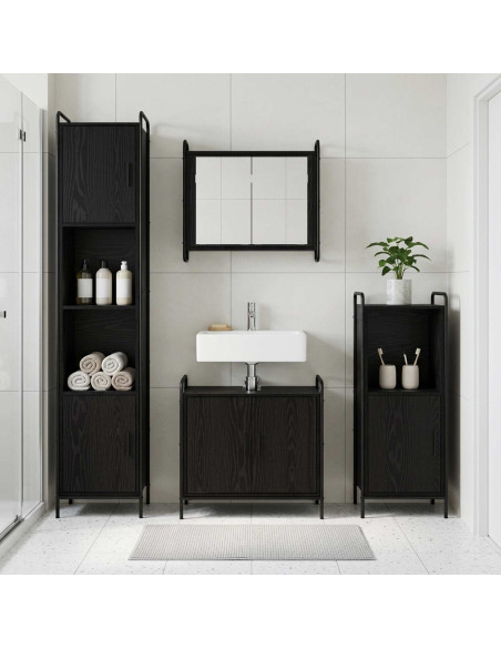 Set di Armadi da Bagno 3 pz Rovere Nero 40 x 36 x 99,5 cm
