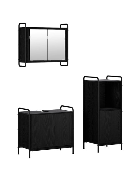 Set di Armadi da Bagno 3 pz Rovere Nero 40 x 36 x 99,5 cm