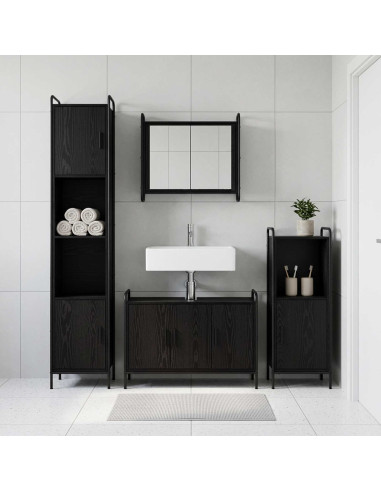 Set di Armadi da Bagno 3 pz Rovere Nero 40 x 36 x 99,5 cm
