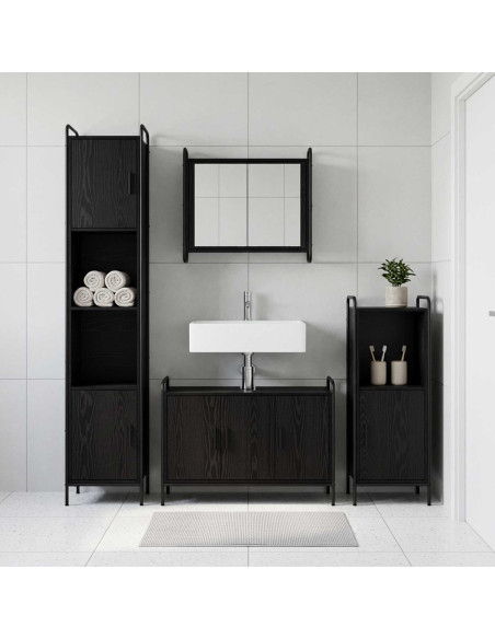 Set di Armadi da Bagno 3 pz Rovere Nero 40 x 36 x 99,5 cm