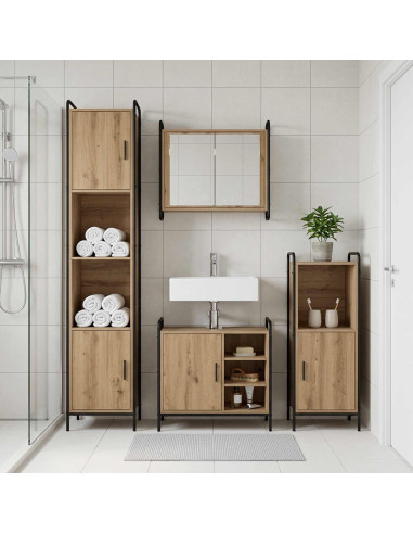 Set di Armadi da Bagno 3 pz Rovere Artigianale