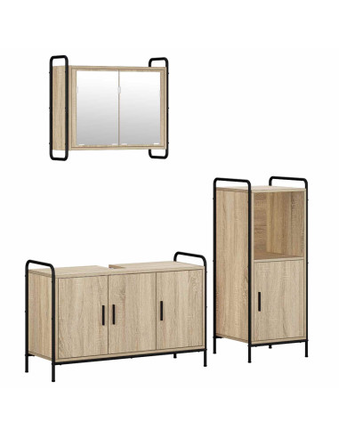 Set di Armadi da Bagno 3 pz Rovere Sonoma 40 x 36 x 99,5 cm
