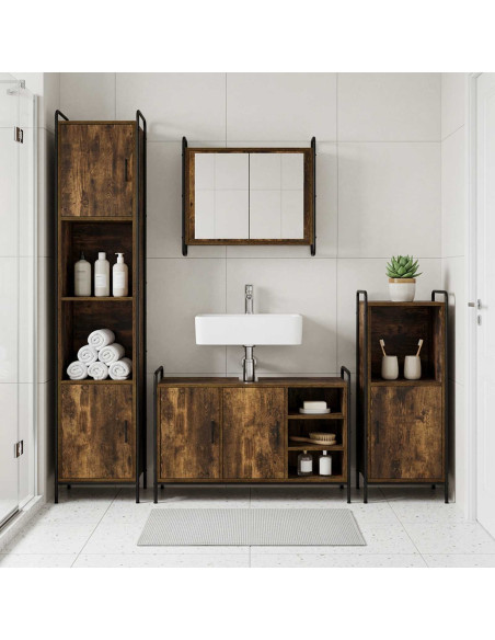 Set di Armadi da Bagno 3 pz Rovere Fumo 40 x 36 x 99,5 cm