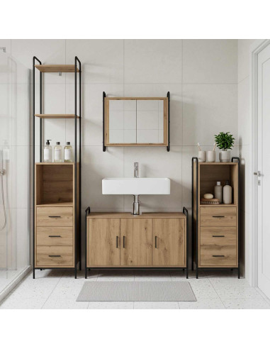 Set di Armadi da Bagno 4 pz Rovere Artigianale