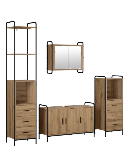 Set di Armadi da Bagno 4 pz Rovere Artigianale