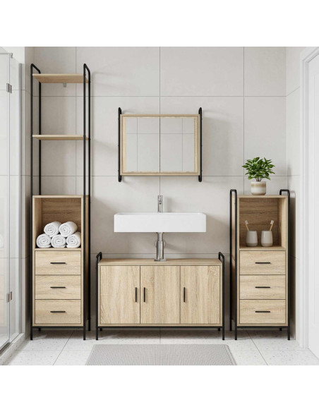 Set di Armadi da Bagno 4 pz Rovere Sonoma 40 x 36 x 200,5 cm