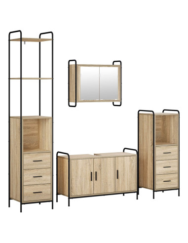 Set di Armadi da Bagno 4 pz Rovere Sonoma 40 x 36 x 200,5 cm
