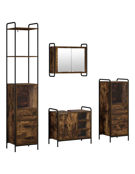 Set di Armadi da Bagno 4 pz Rovere Fumo 40 x 36 x 200,5 cm