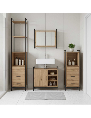 Set di Armadi da Bagno 4 pz Rovere Artigianale