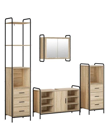 Set di Armadi da Bagno 4 pz Rovere Sonoma 40 x 36 x 200,5 cm