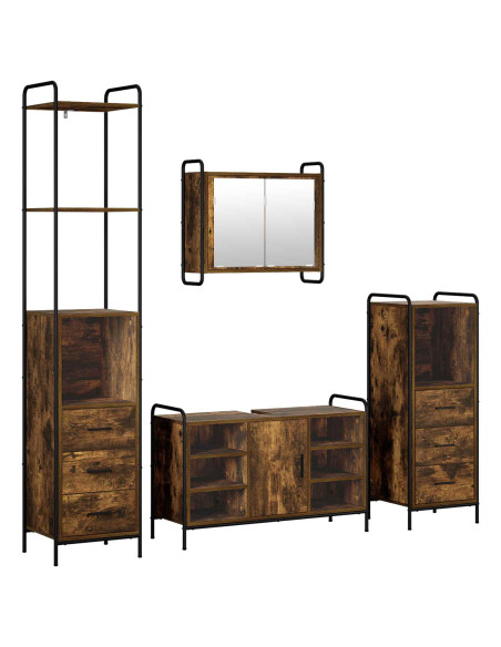 Set di Armadi da Bagno 4 pz Rovere Fumo 40 x 36 x 200,5 cm