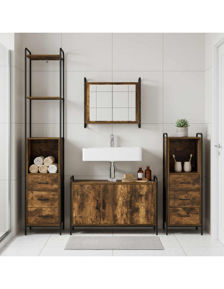 Set di Armadi da Bagno 4 pz Rovere Fumo 40 x 36 x 200,5 cm