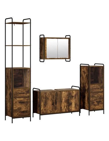Set di Armadi da Bagno 4 pz Rovere Fumo 40 x 36 x 200,5 cm