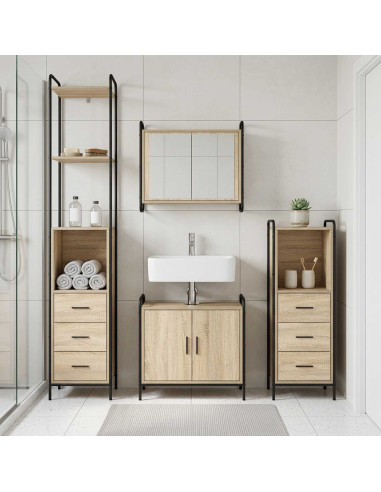 Set di Armadi da Bagno 4 pz Rovere Sonoma 40 x 36 x 200,5 cm