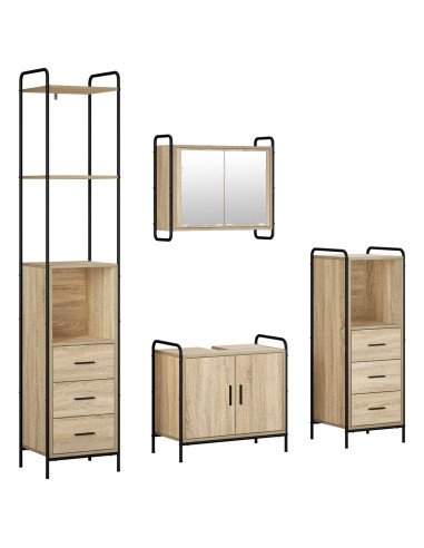 Set di Armadi da Bagno 4 pz Rovere Sonoma 40 x 36 x 200,5 cm