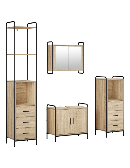 Set di Armadi da Bagno 4 pz Rovere Sonoma 40 x 36 x 200,5 cm