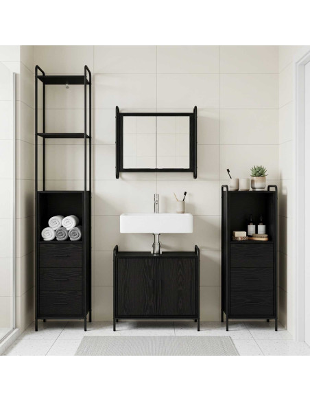 Set di Armadi da Bagno 4 pz Rovere Nero 40 x 36 x 200,5 cm