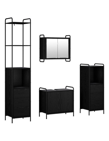 Set di Armadi da Bagno 4 pz Rovere Nero 40 x 36 x 200,5 cm
