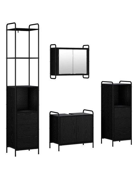 Set di Armadi da Bagno 4 pz Rovere Nero 40 x 36 x 200,5 cm