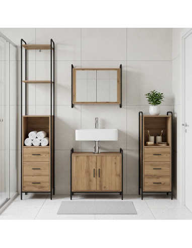 Set di Armadi da Bagno 4 pz Rovere Artigianale