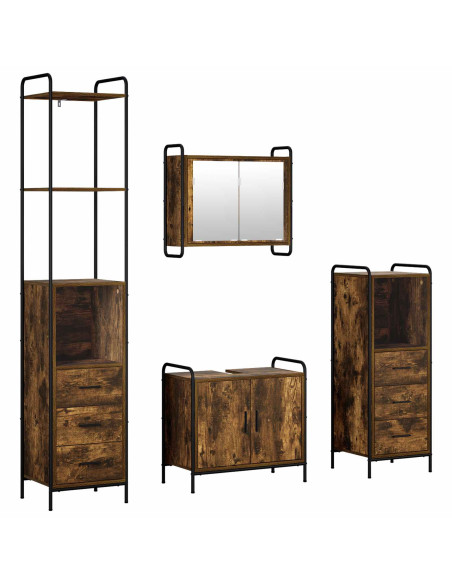 Set di Armadi da Bagno 4 pz Rovere Fumo 40 x 36 x 200,5 cm