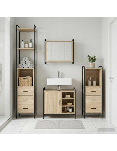 Set di Armadi da Bagno 4 pz Rovere Sonoma 40 x 36 x 200,5 cm