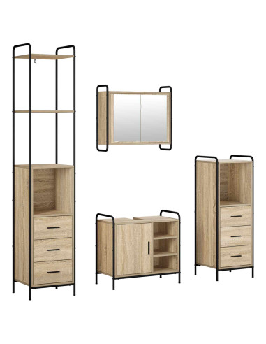 Set di Armadi da Bagno 4 pz Rovere Sonoma 40 x 36 x 200,5 cm