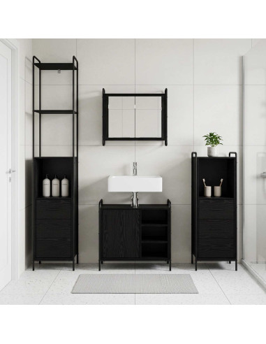 Set di Armadi da Bagno 4 pz Rovere Nero 40 x 36 x 200,5 cm