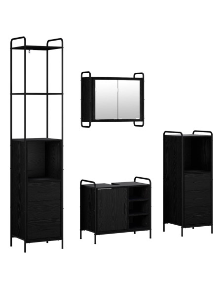 Set di Armadi da Bagno 4 pz Rovere Nero 40 x 36 x 200,5 cm
