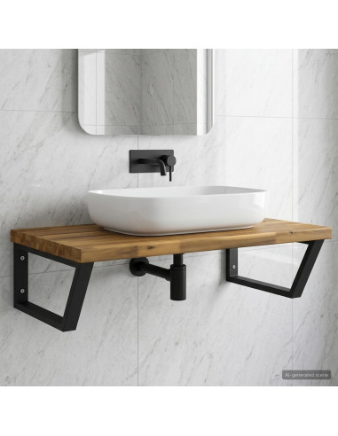 Mensola da Parete con Bordo Vivo per Lavabo Bianco e Nero