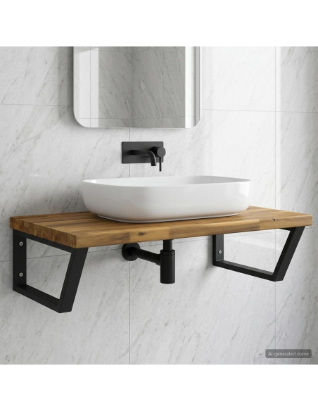 Mensola da Parete con Bordo Vivo per Lavabo Bianco e Nero