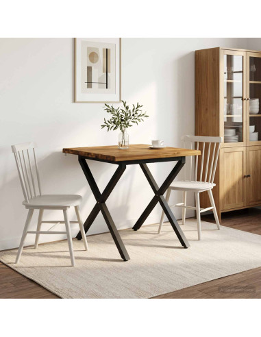70 x 70 x 75 cm Legno di Acacia Massello Naturale e Nero