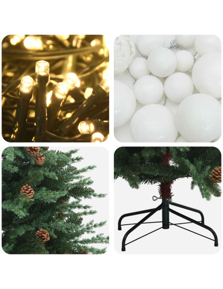 Albero di Natale artificiale con palline 150 cm 150 LED